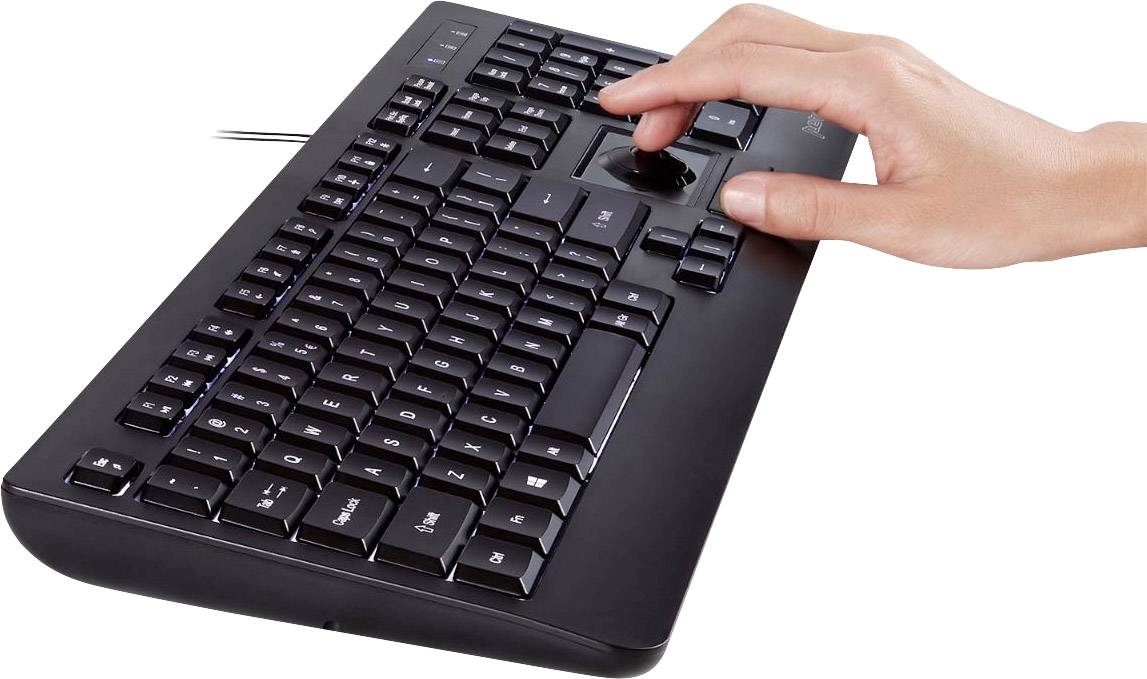 Perixx PERIBOARD-321 USB Tastatur Deutsch, QWERTZ Schwarz Beleuchtet, mit Trackball, USB-Hub