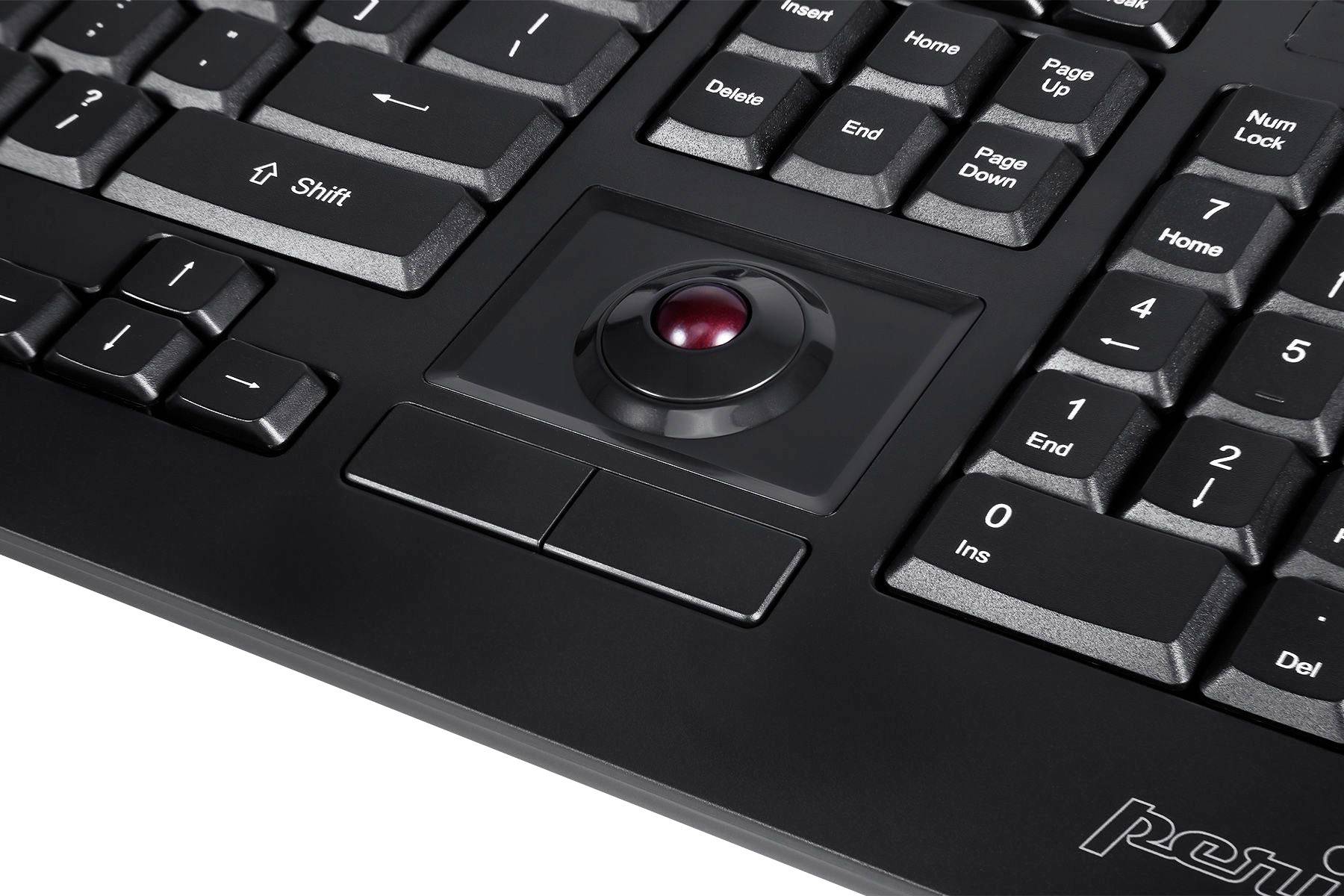 Perixx PERIBOARD-321 USB Tastatur Deutsch, QWERTZ Schwarz Beleuchtet, mit Trackball, USB-Hub