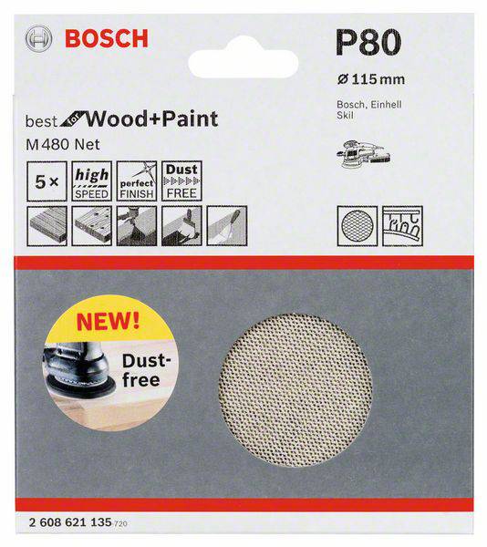Bosch Accessories 2608621135 2608621135 Exzenterschleifpapier Körnung (num) 80 (Ø) 115mm 5St.