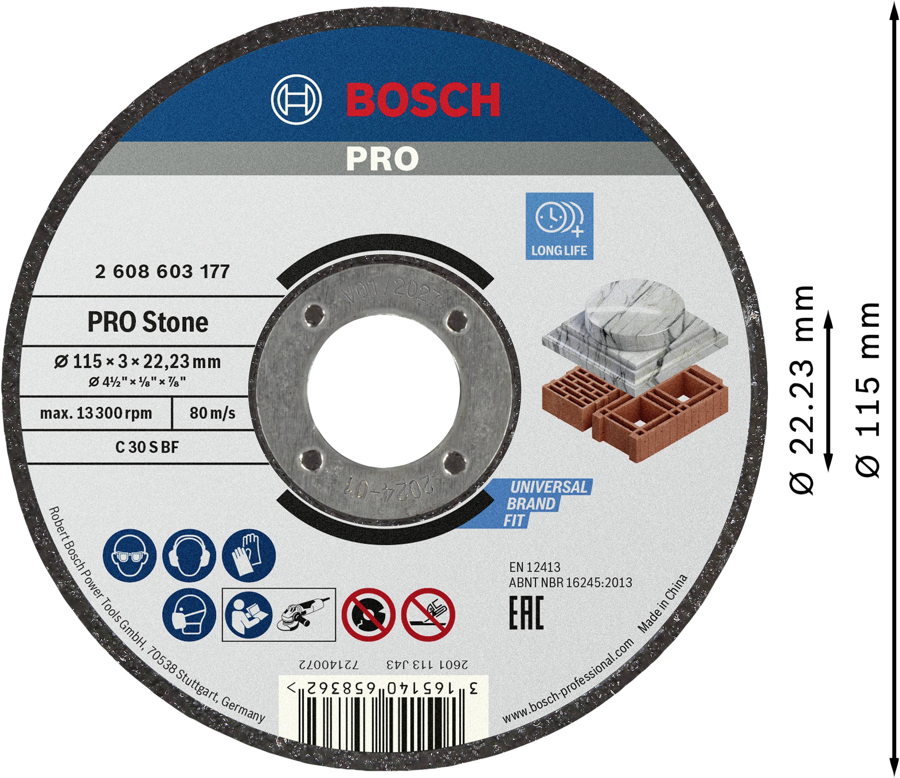 Bosch PRO Stone Trennscheibe, Durchmesser 115 mm, Dicke 2,23 mm, geeignet für Stein, max. 13.300 U/min.