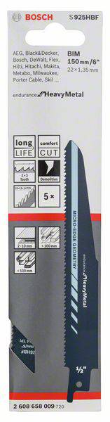 Bosch Accessories 2608658009 Säbelsägeblatt S 925 HBF, Endurance for Heavy Metal, 5er-Pack 1 St.
