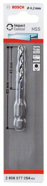 Bosch HSS Bohrer, 4,2 mm Durchmesser, geeignet für Impact Control, hochfestes Material, Länge 83 mm, verpackt.