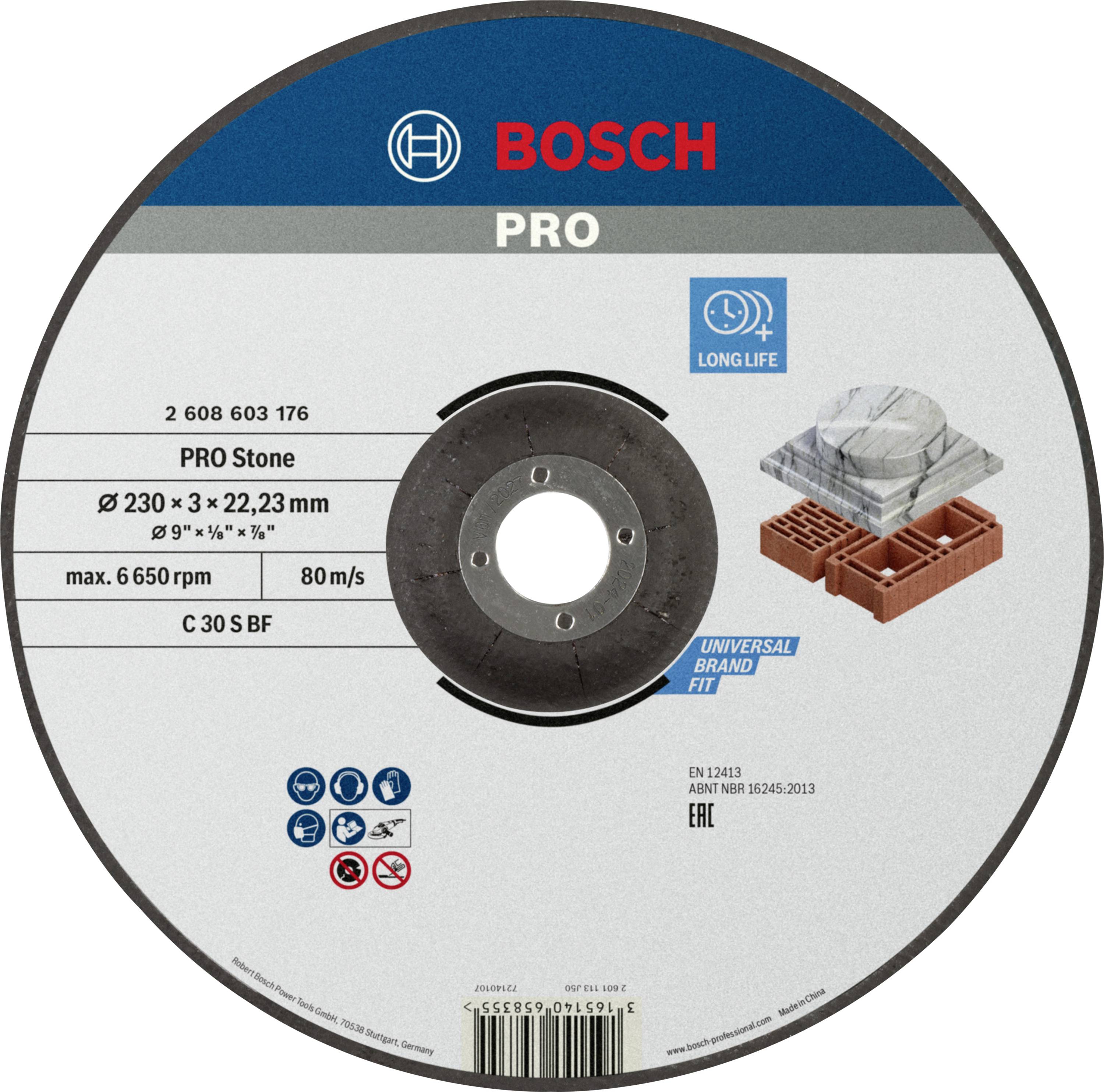Bosch PRO Stone Trennscheibe, Durchmesser 230 mm, für Stein. Langes Leben, Maximale Drehzahl 6650 U/min, 80 m/s, Universelle Passform.
