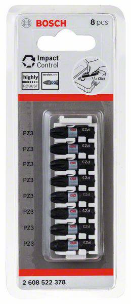 Bosch Accessories 2608522378 2608522378 Schrauberbit-Set Impact Control, 8-teilig, mit PZ 3, 25mm