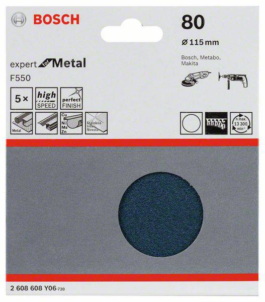 Eine Bosch Trennscheibe für Metall mit 115 mm Durchmesser. Geeignet für Bosch, Metabo, Makita Werkzeuge. Körnung 80.