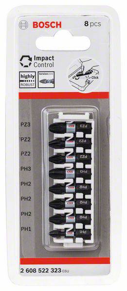 BOSCH Impact Control Bitsatz, 8-teilig, mit PZ und PH Bits. Enthält hochrobuste Bits für diverse Schraubarbeiten.