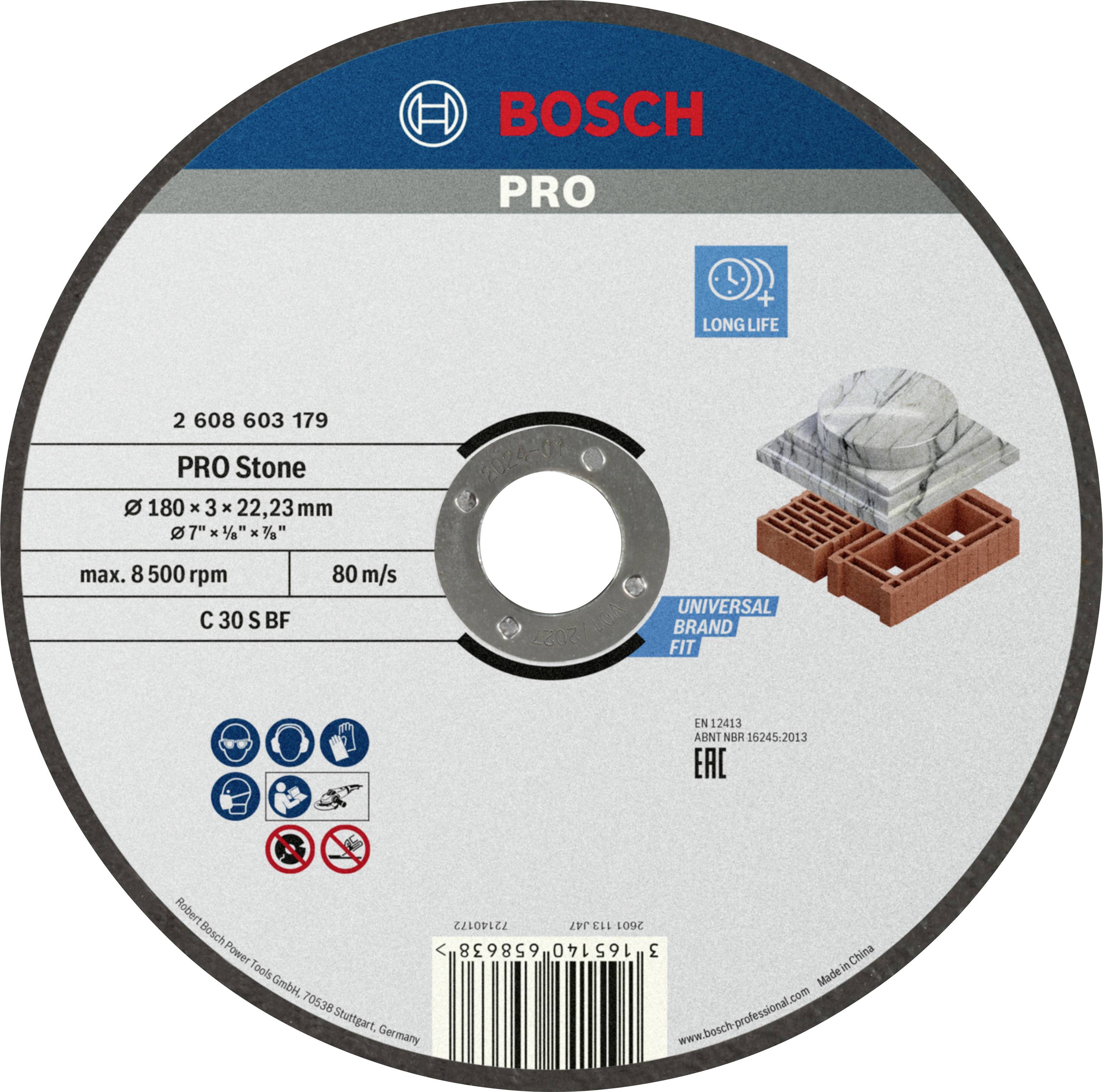 Schleifscheibe 'Bosch PRO Stone', 180 mm Durchmesser, für Steinbearbeitung, langlebig, max. 8500 U/min, 80 m/s.