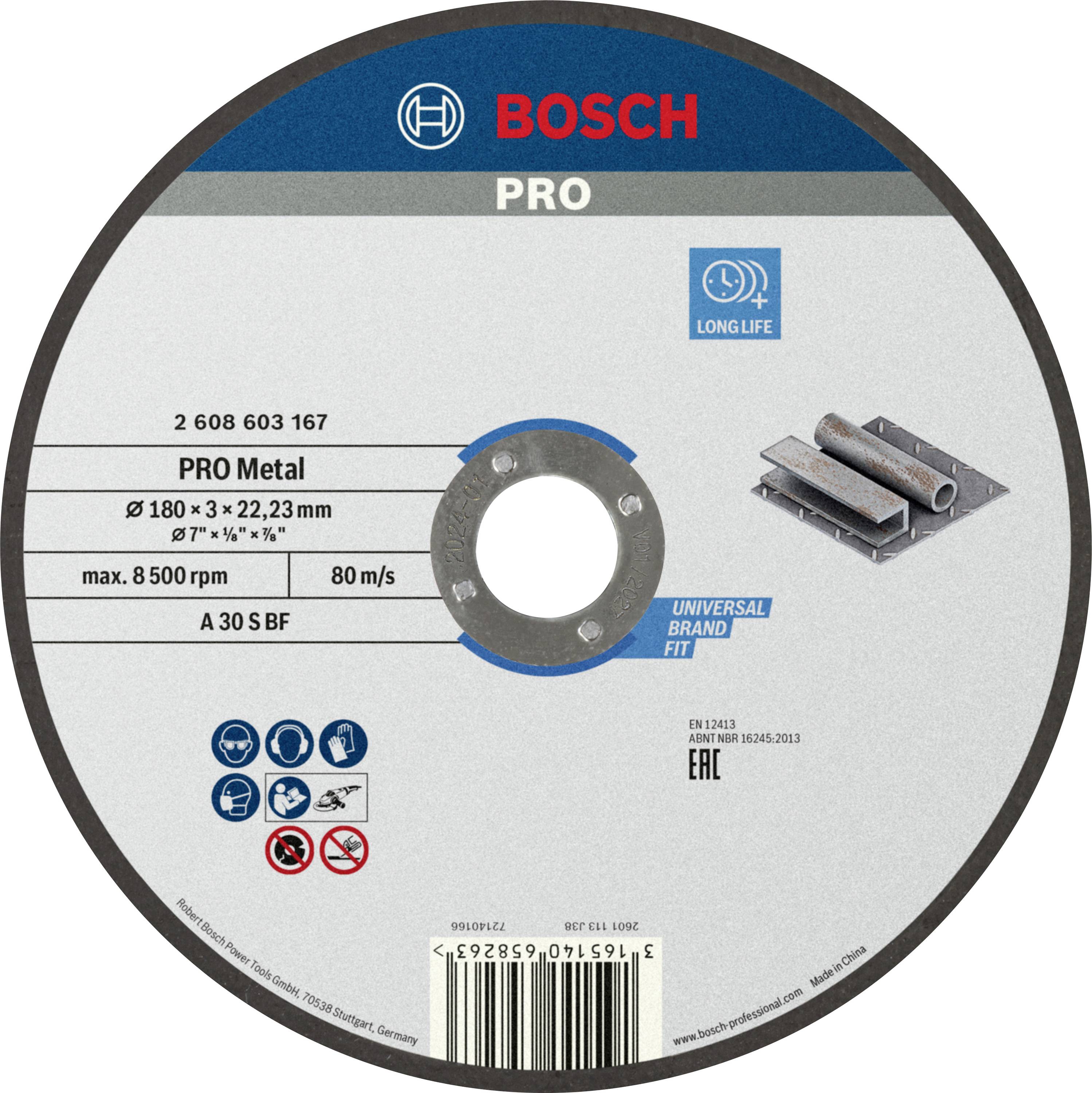 Schleifscheibe: Bosch Pro Metal, Durchmesser 180 mm. Für Metallschleifen, max. 8500 U/min, 80 m/s. Langlebig, Universal Brand Fit.