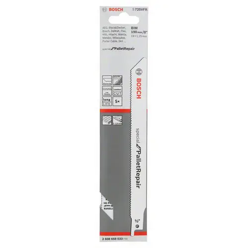Bosch Accessories 2608658033 Säbelsägeblatt S 725 VFR, Special for Pallet Repair, 5er-Pack 1St. Bosch Accessories 2608658033 Säbelsägeblatt S 725 VFR, Special for Pallet Repair, 5er-Pack 1St.