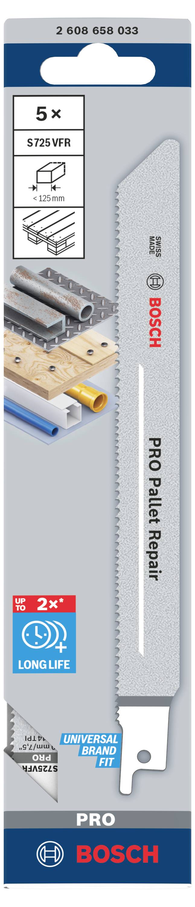 Bosch Accessories 2608658033 Säbelsägeblatt S 725 VFR, Special for Pallet Repair, 5er-Pack 1 St.