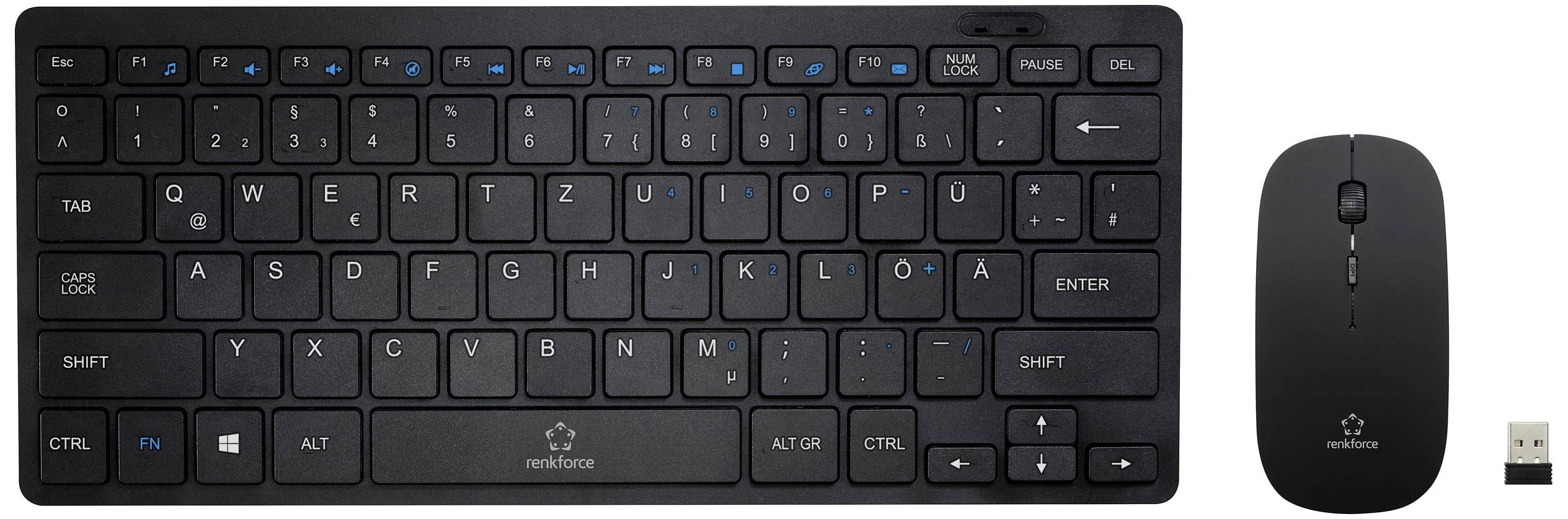 Renkforce RF-KMC-410 Kabellos Tastatur, Maus-Set Deutsch, QWERTZ Schwarz