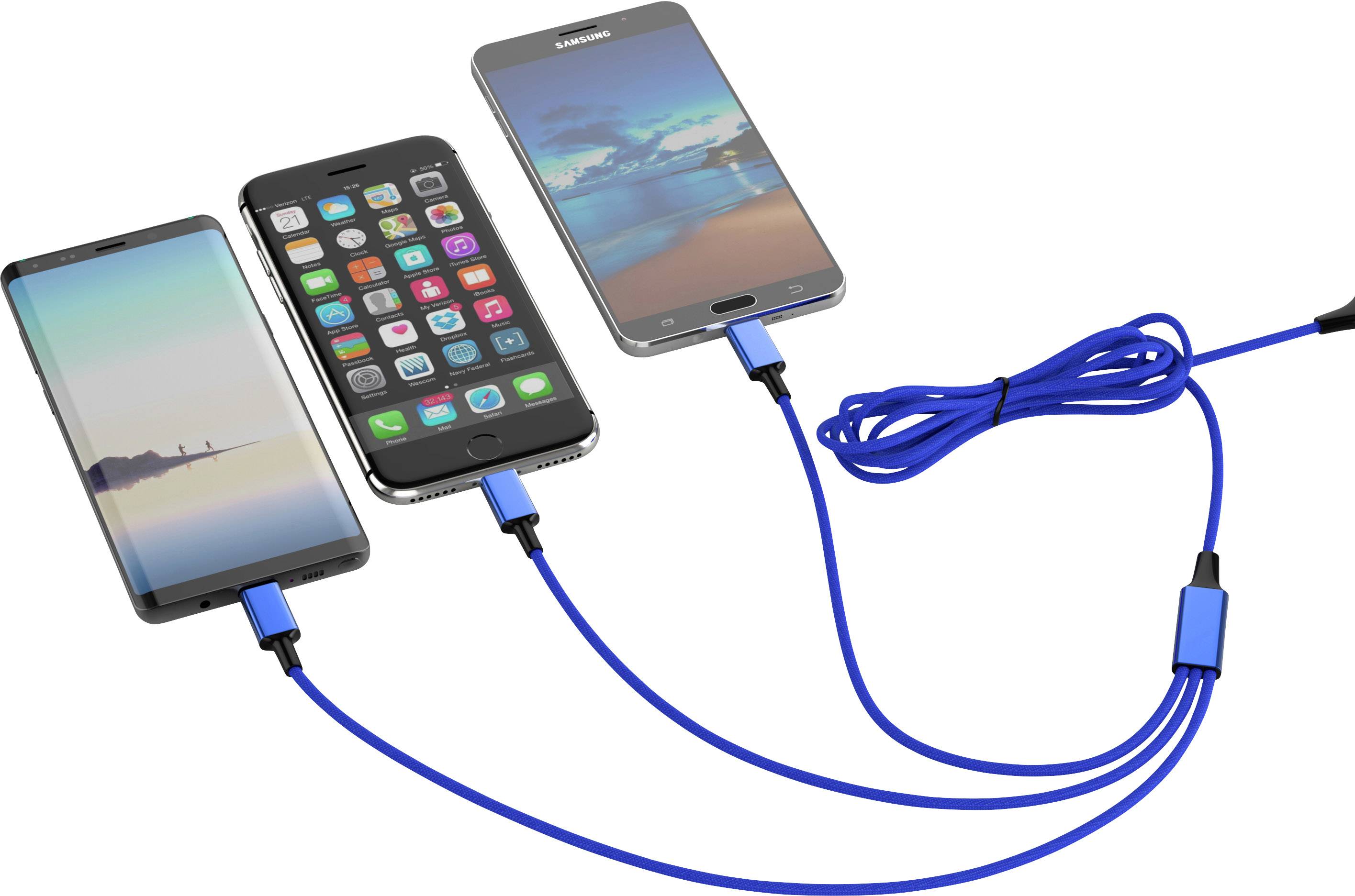 Smrter USB-Ladekabel USB 2.0 USB-A Stecker, USB-C® Stecker, Apple Lightning Stecker, USB-Micro-B Stecker 1.20m Blau