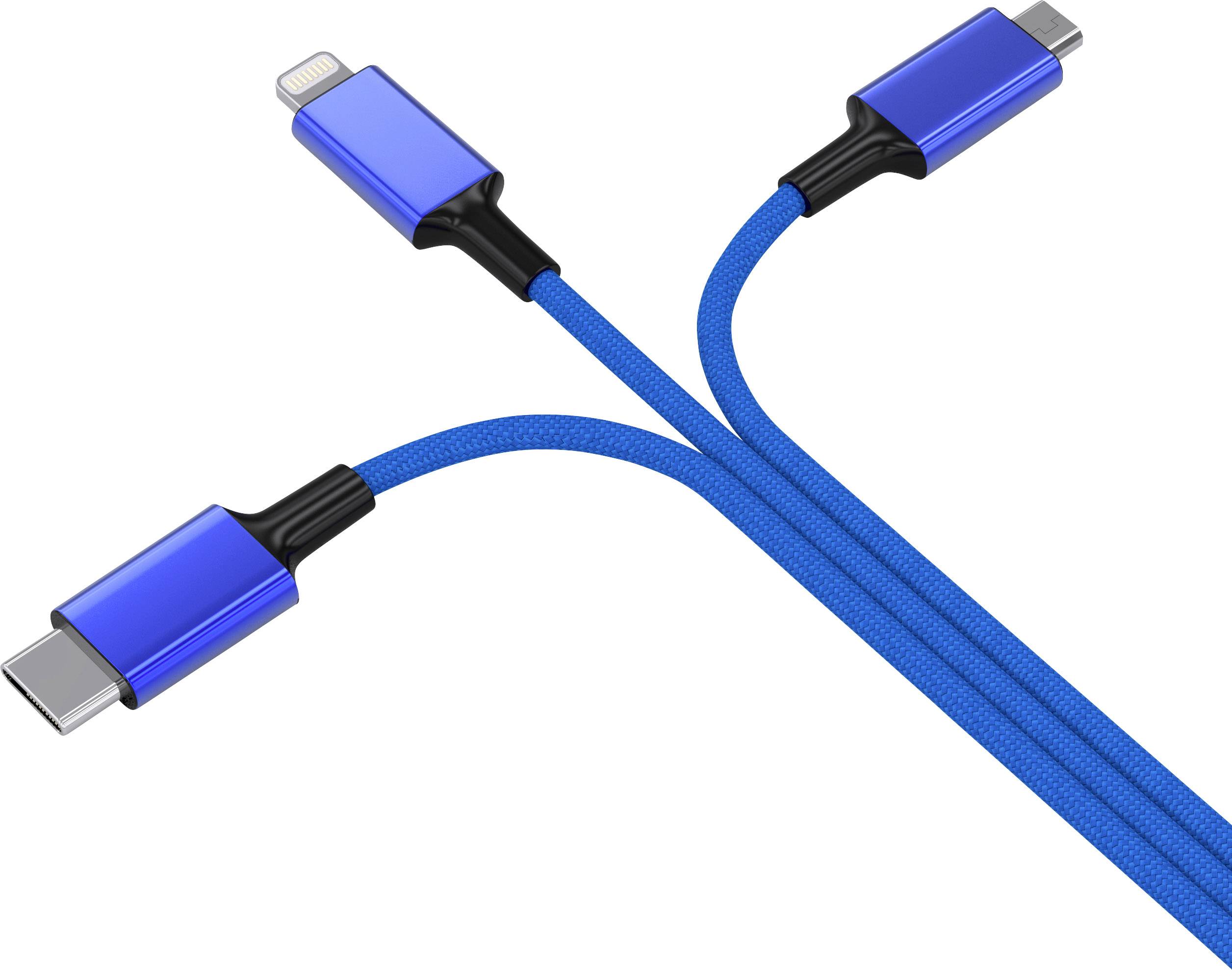 Smrter USB-Ladekabel USB 2.0 USB-A Stecker, USB-C® Stecker, Apple Lightning Stecker, USB-Micro-B Stecker 1.20m Blau