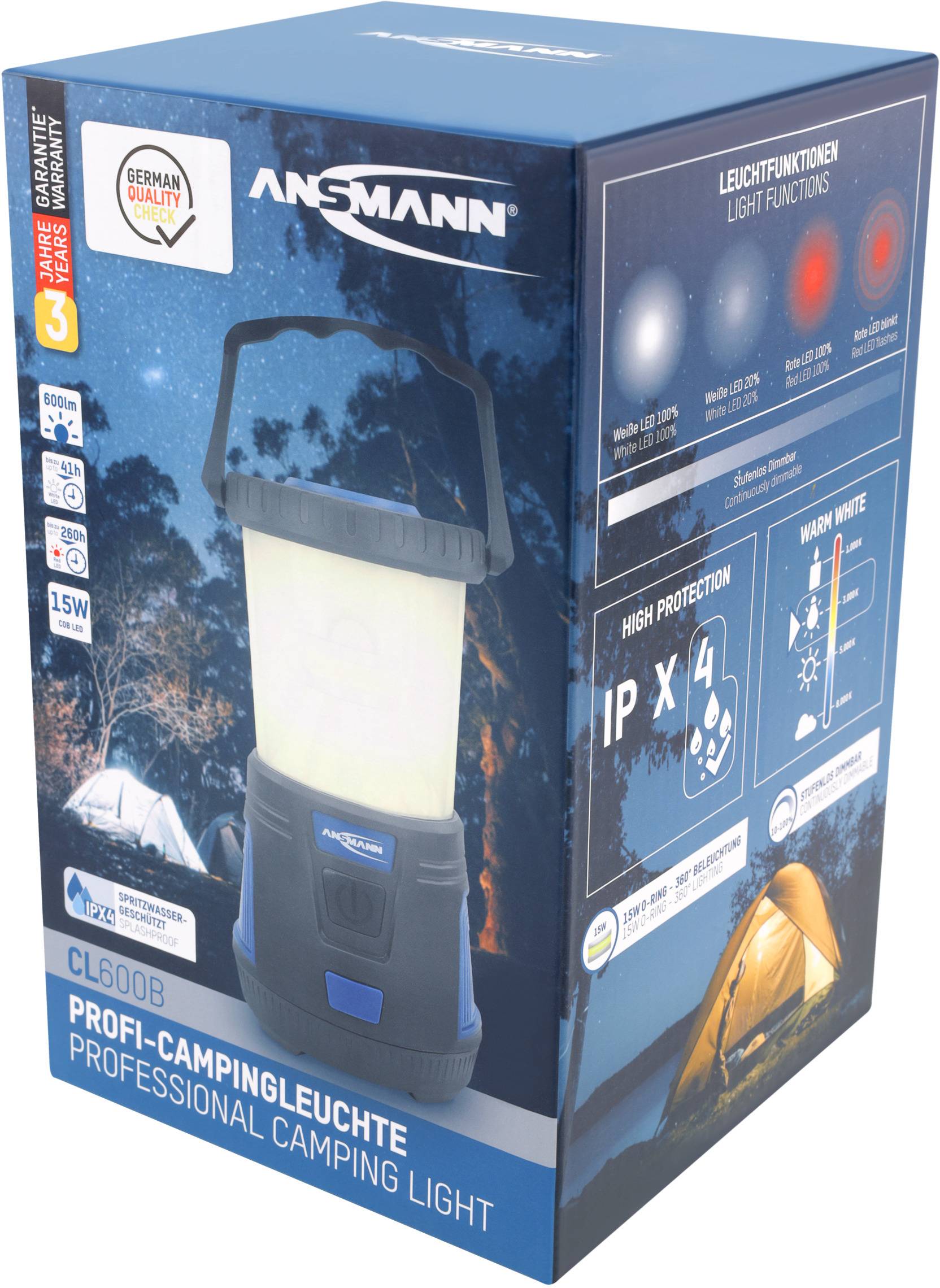 Ansmann 1600-0287 CL600B LED Camping-Laterne 600 lm batteriebetrieben Schwarz
