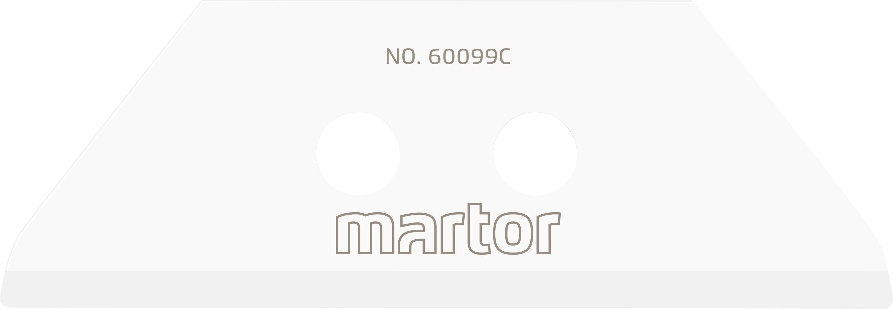 'Martor' Ersatzklinge, Modellnummer 60099C, aus Metall mit zwei runden Löchern in der Mitte.