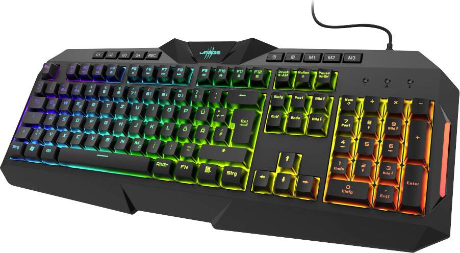 Urage Exodus 700 Semi-Mech USB Gaming-Tastatur Deutsch, QWERTZ Schwarz Beleuchtet, Handballenauflage