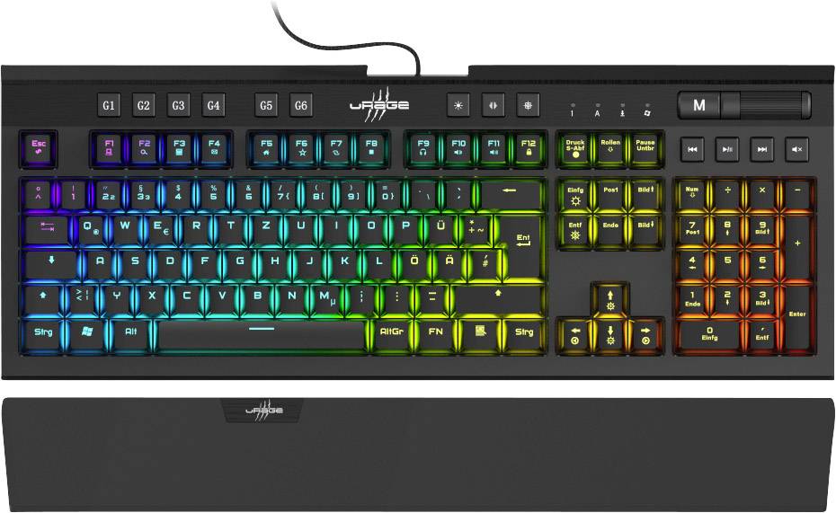 Urage Exodus 900 Brown USB Gaming-Tastatur Deutsch, QWERTZ Schwarz Beleuchtet, Handballenauflage