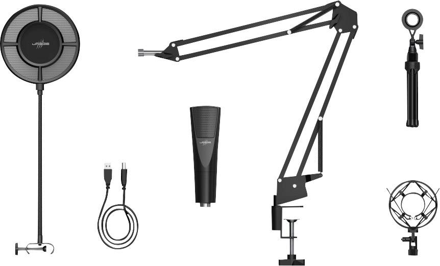 Urage Stream 800 HD Studio Stand PC-Mikrofon Übertragungsart (Details):Kabelgebunden inkl. Stativ USB Kabelgebunden Schwarz