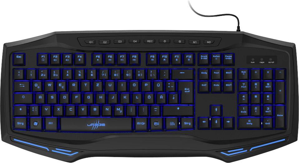 Urage Exodus 300 Illuminated USB Gaming-Tastatur Deutsch, QWERTZ Schwarz Handballenauflage, Integrierter Profilspeicher