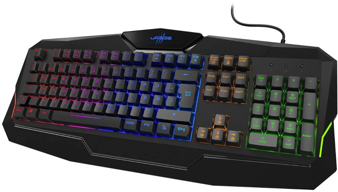 Urage Exodus 210 Illuminated USB Gaming-Tastatur Deutsch, QWERTZ Schwarz Beleuchtet, Handballenauflage