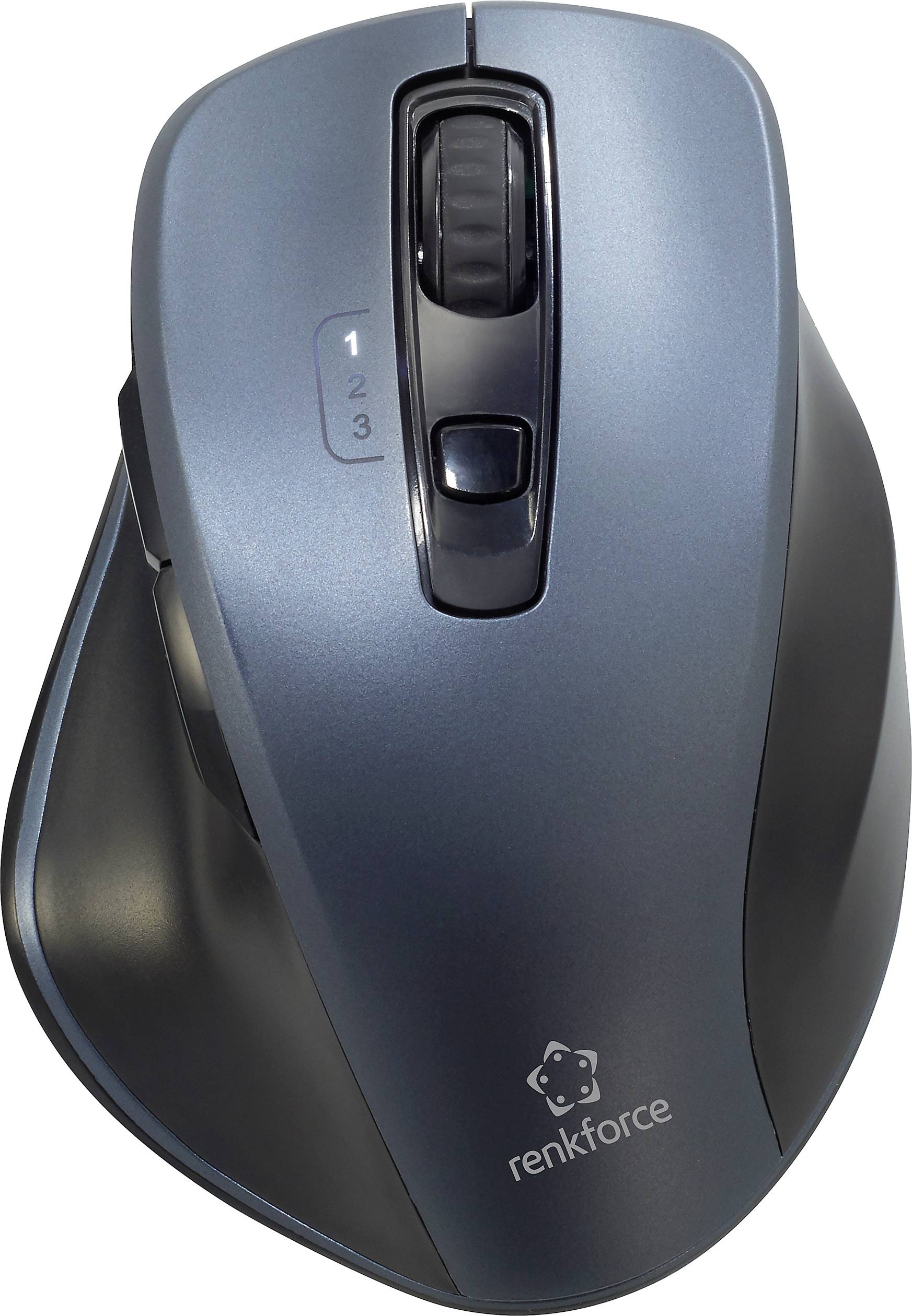 Renkforce Ergonomische Maus Bluetooth®, Funk Optisch Grau 7 Tasten 1600 dpi Ergonomisch