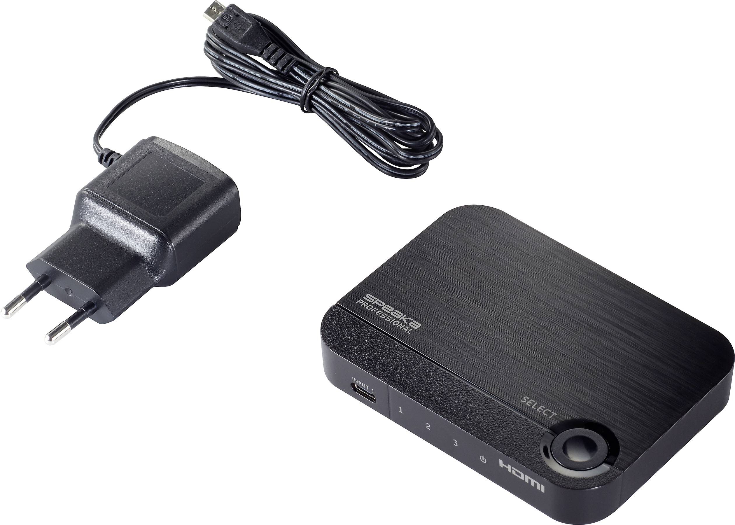 SpeaKa Professional 2+1 Port HDMI-Switch mit zusätzlichem USB-C®-Eingang UHD 4K @ 60 Hz