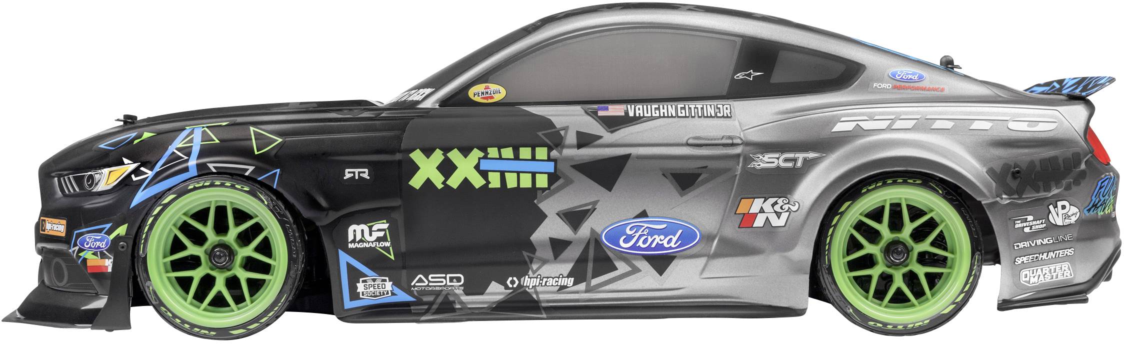 HPI Racing Vaughn Gittin Jr Drift Mustang Brushed 1:10 RC Modellauto Elektro Straßenmodell Allradantrieb (4WD) 100% RtR 2,4GHz