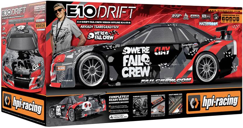 HPI Racing E10 Drift Nissan Skyline R34 GT-R Brushed 1:10 RC Modellauto Elektro Straßenmodell Allradantrieb (4WD) 100% RtR 2,4GHz