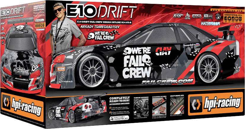 HPI Racing E10 Drift Nissan Skyline R34 GT-R Brushed 1:10 RC Modellauto Elektro Straßenmodell Allradantrieb (4WD) 100% RtR 2,4GHz