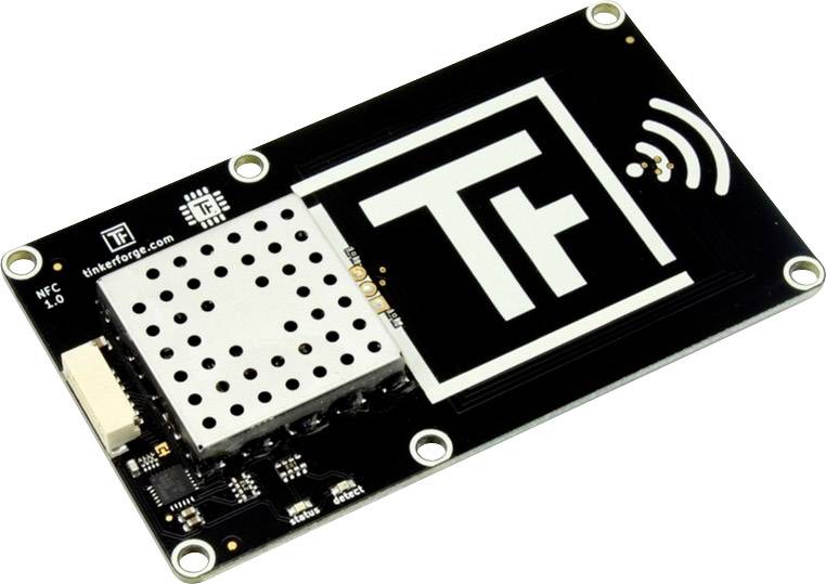 Eine elektronische Leiterplatte mit der Aufschrift 'Tf' und einem NFC-Logo darauf, wahrscheinlich für NFC-Anwendungen.