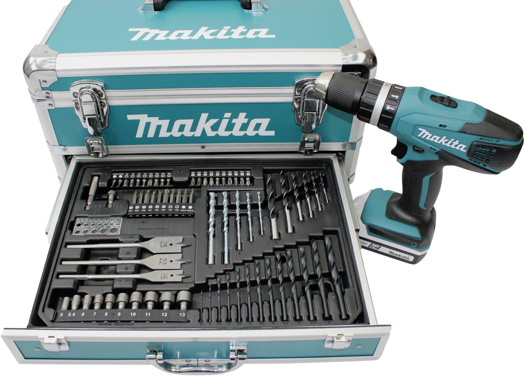 Makita HP457DWEX4 2-Gang-Akku-Schlagbohrschrauber inkl. 2. Akku, inkl. Ladegerät, inkl. Koffer, mit Zubehör