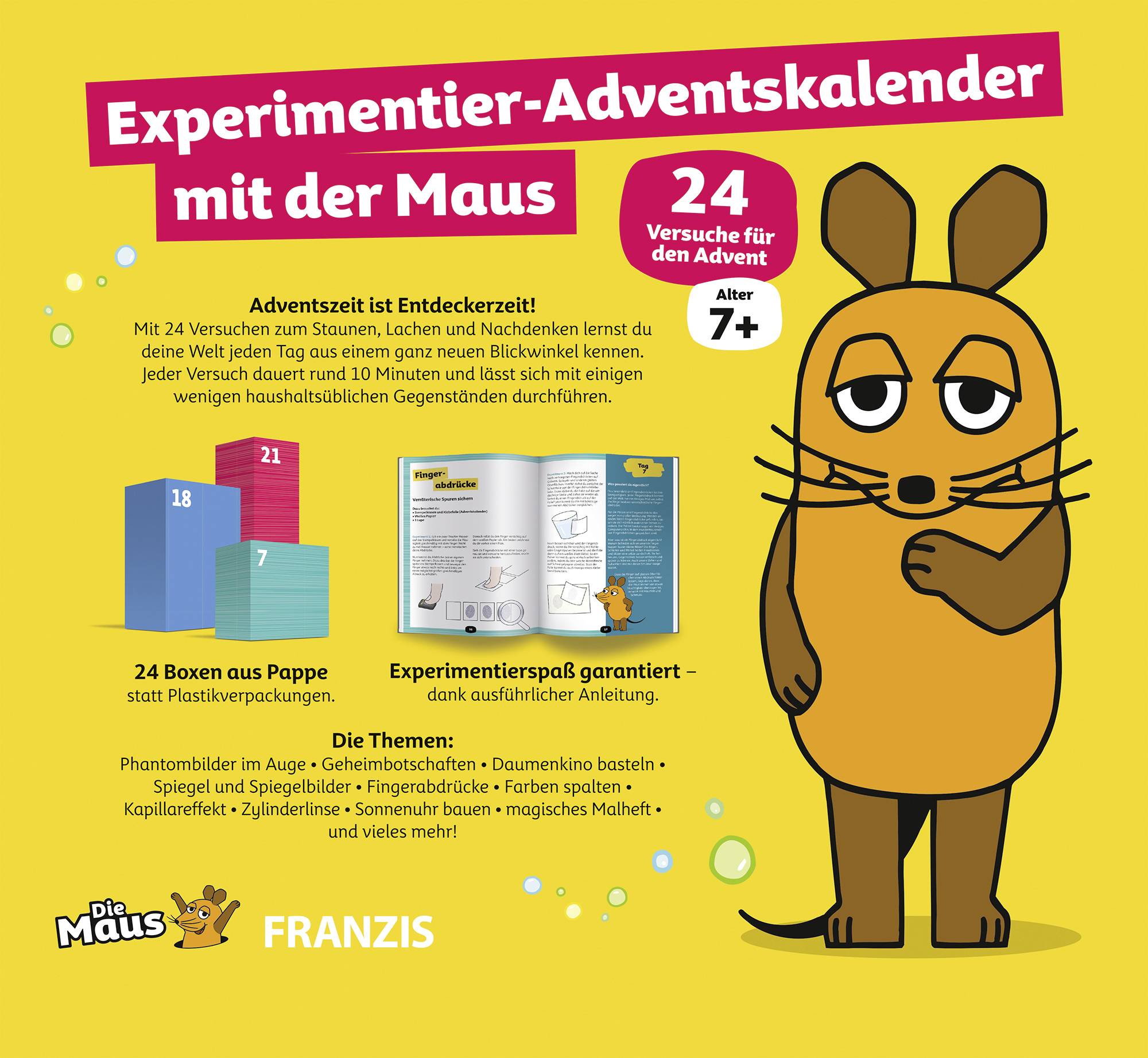 FRANZIS Verlag Mit der Maus Experimentier-Adventskalender mit der Maus Experimente Adventskalender Altersklasse ab 7 Jahre