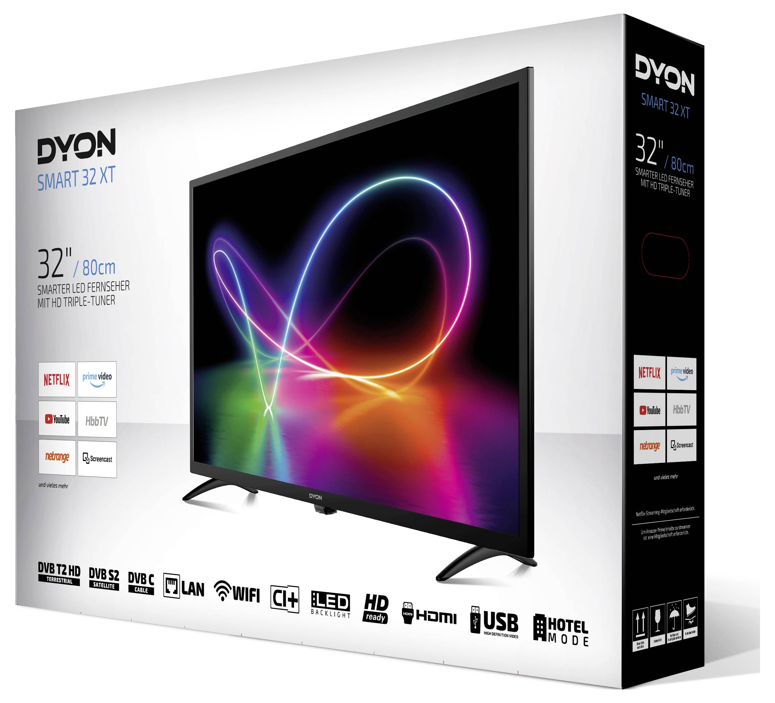 Dyon DYON Smart 32 XT LED-TV 80 cm 31.5 Zoll EEK E (A - G) DVB-T2, DVB-C, DVB-S, HD ready, Smart TV, WLAN, CI+ Schwarz