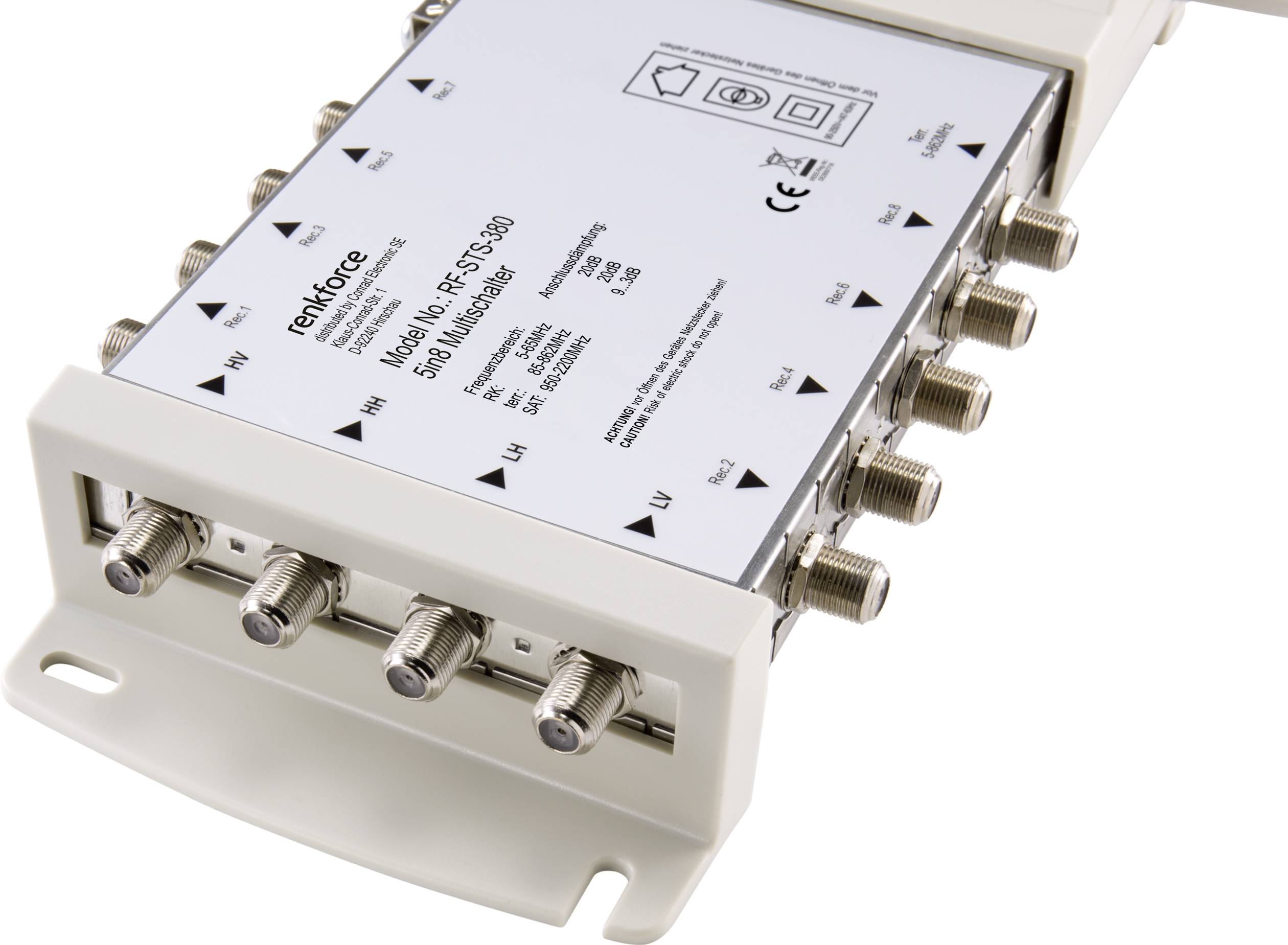 Renkforce RF-STS-380 SAT Multischalter Eingänge (Multischalter): 5 (4 SAT/1 terrestrisch) Teilnehmer-Anzahl: 8 Quad-LNB-tauglich