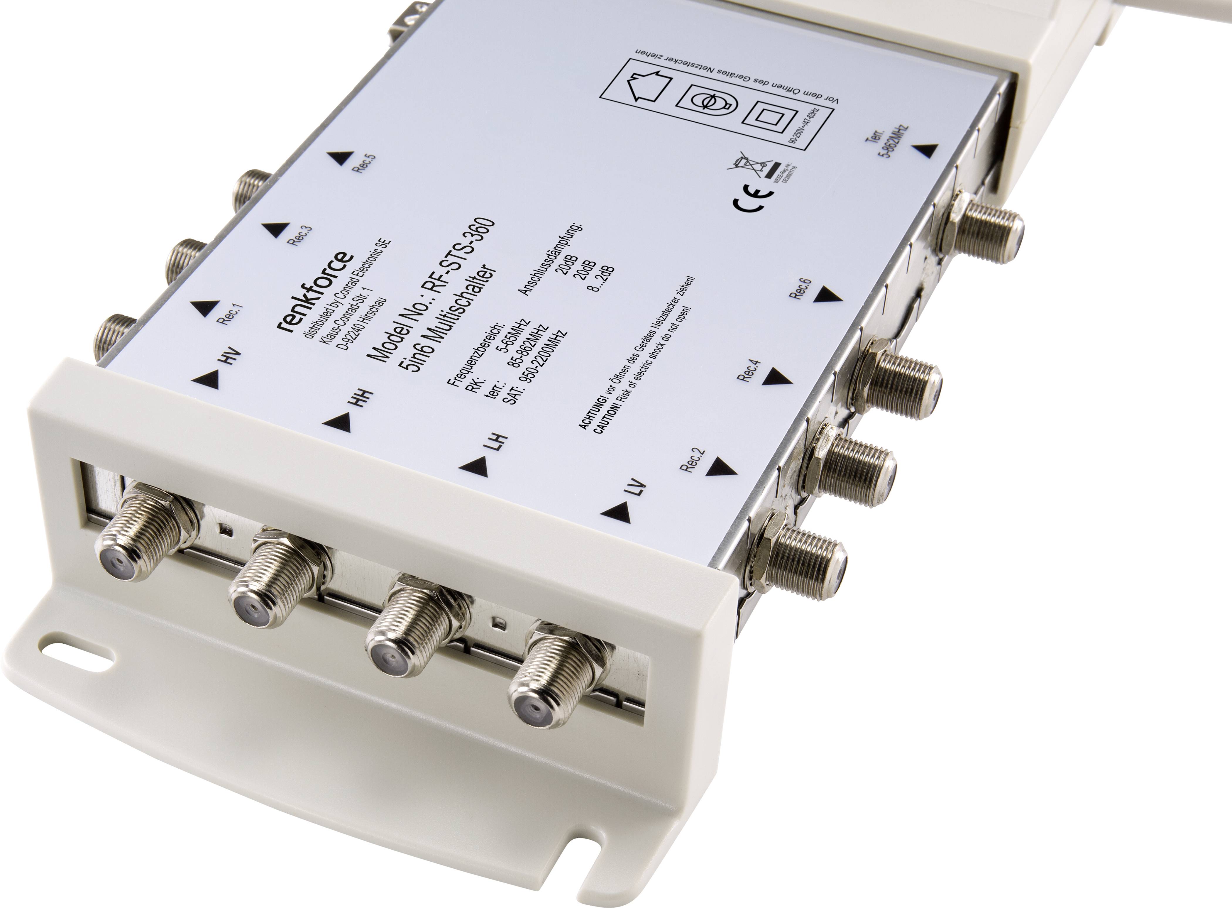 Renkforce RF-STS-360 SAT Multischalter Eingänge (Multischalter): 5 (4 SAT/1 terrestrisch) Teilnehmer-Anzahl: 6 Quad-LNB-tauglich