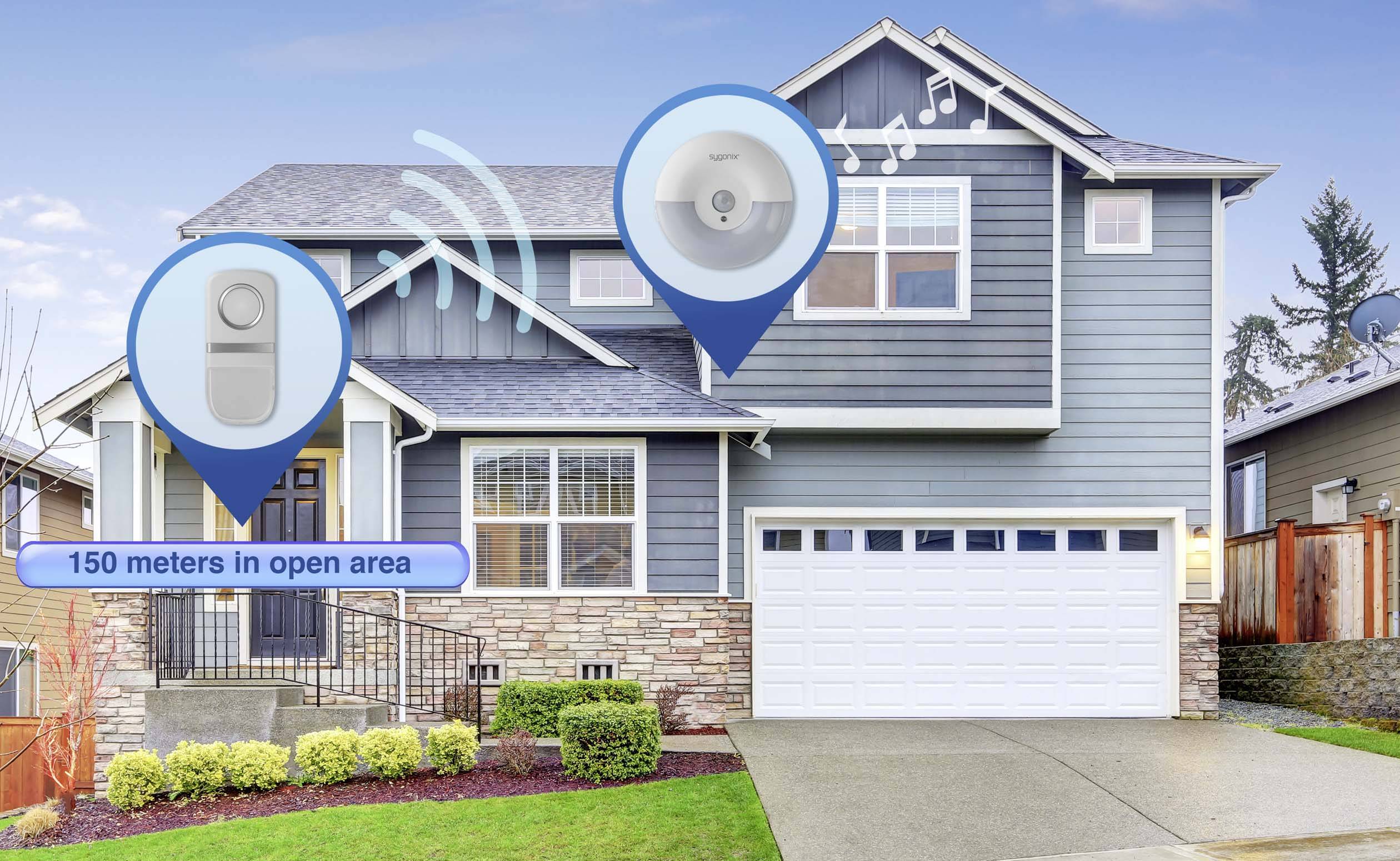 Sygonix SY-4510762 Funkklingel Komplett-Set batterielos, mit Blinklicht, mit Bewegungsmelder, mit Namensschild, mit automatischem