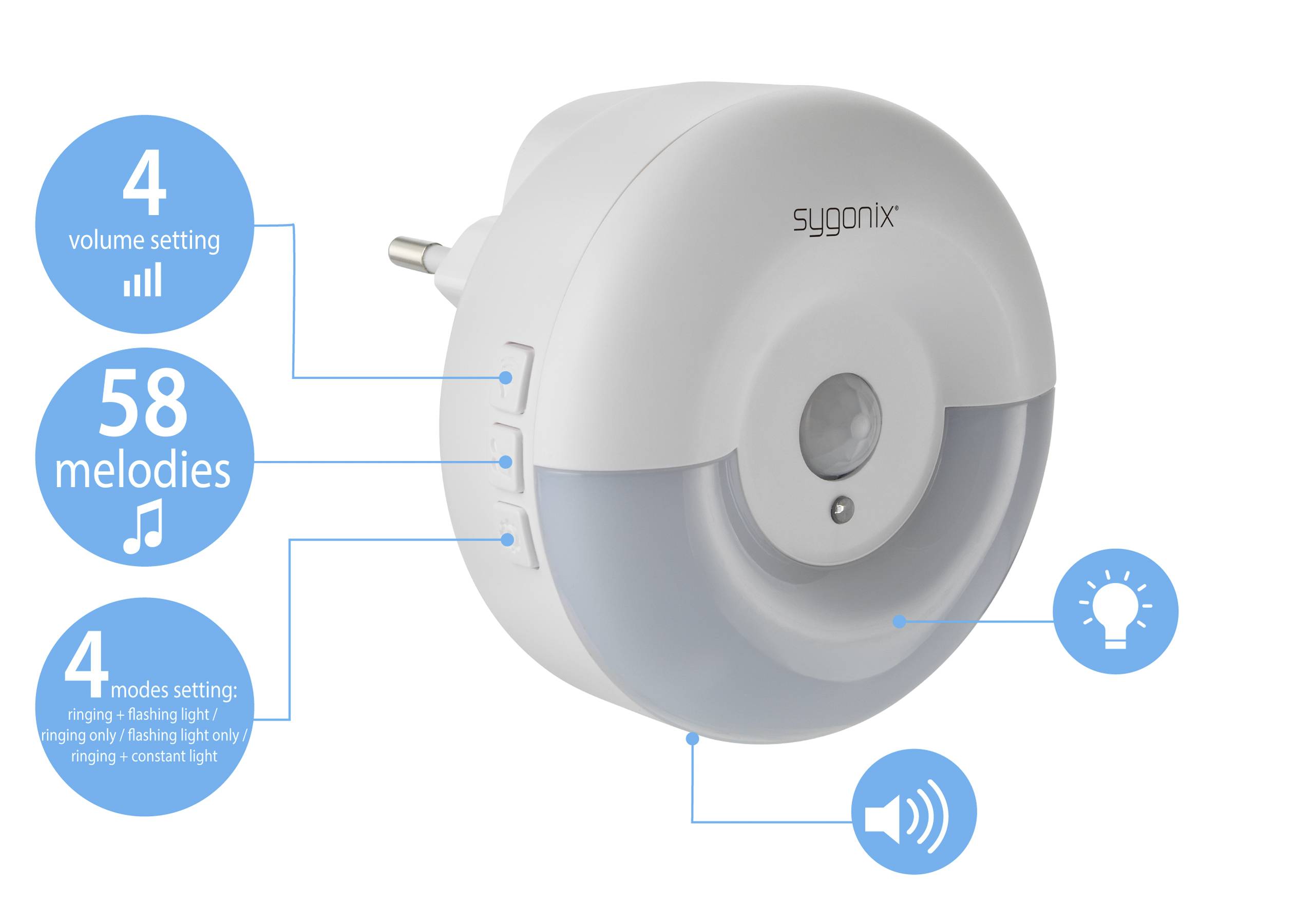 Sygonix SY-4510762 Funkklingel Komplett-Set batterielos, mit Blinklicht, mit Bewegungsmelder, mit Namensschild, mit automatischem