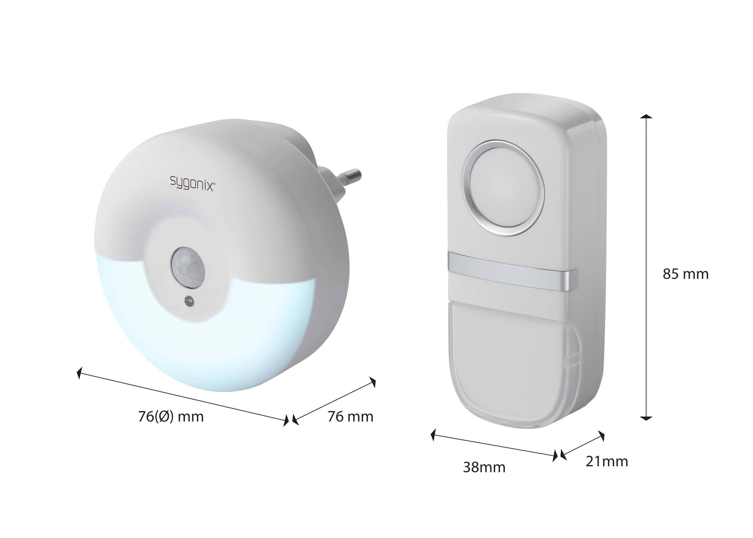 Sygonix SY-4510762 Funkklingel Komplett-Set batterielos, mit Blinklicht, mit Bewegungsmelder, mit Namensschild, mit automatischem