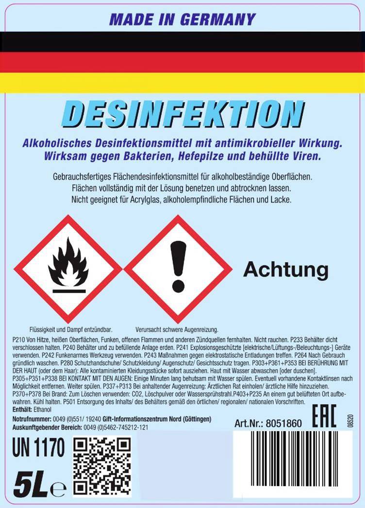 UN 1170 Ethanol 9980439 Flächendesinfektionsmittel 5 l