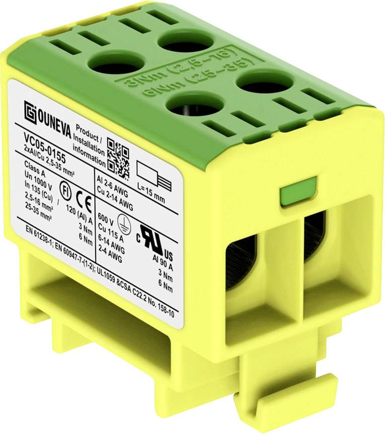 Ouneva Group VC05-0155 Verteilerblock Schrauben Gelb-Grün 1 St.