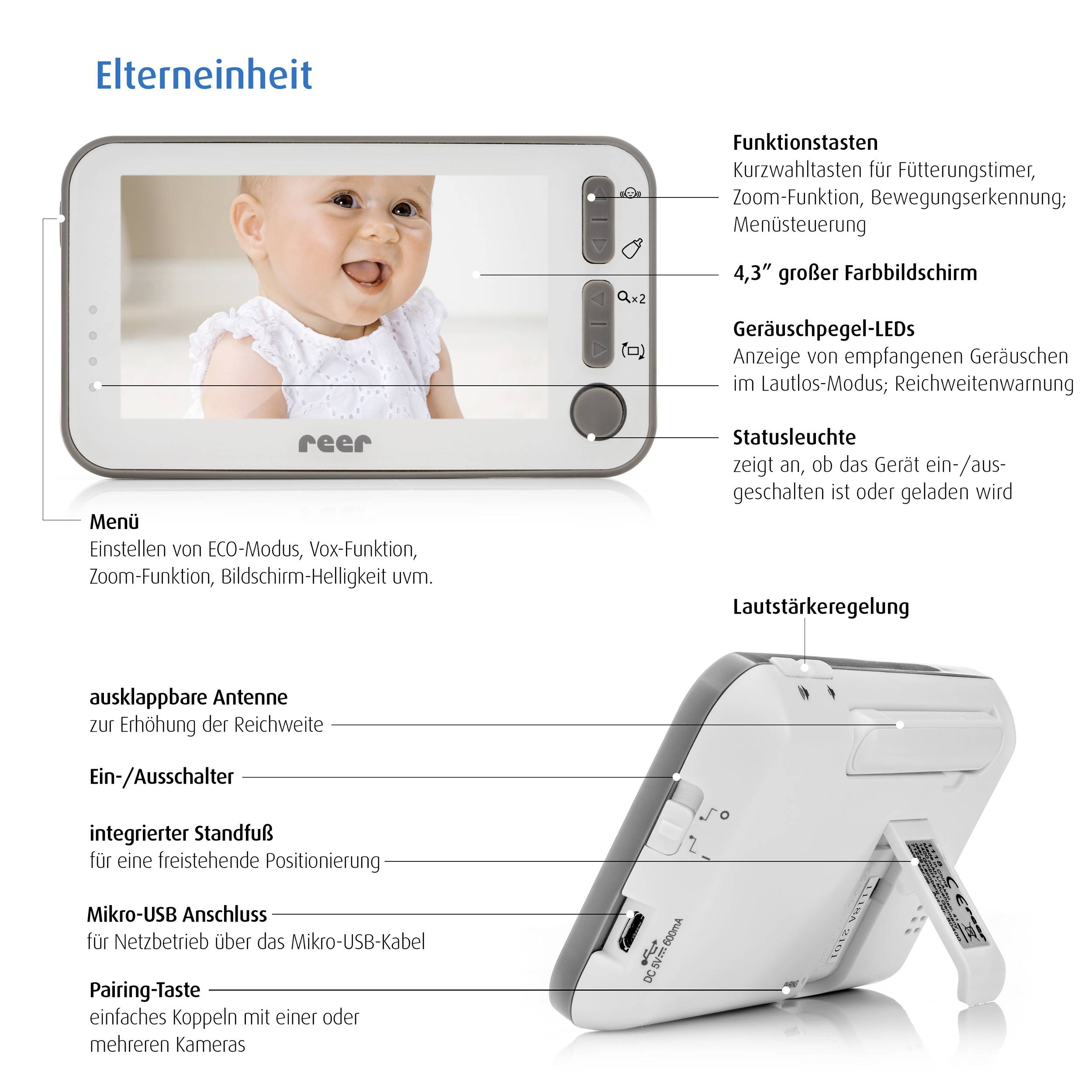REER 80430 Babyphone mit Kamera Funk 2.4GHz