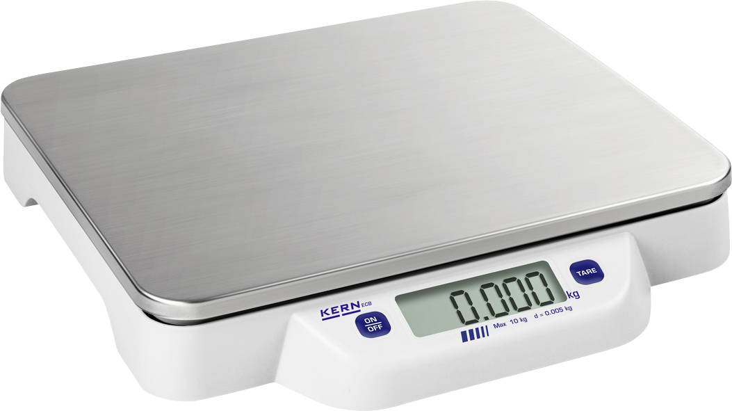 Elektronische Küchenwaage mit Metall-Plattform, digitales Display zeigt '0.000 kg'. Markenname neben Ein/Aus-Taste.