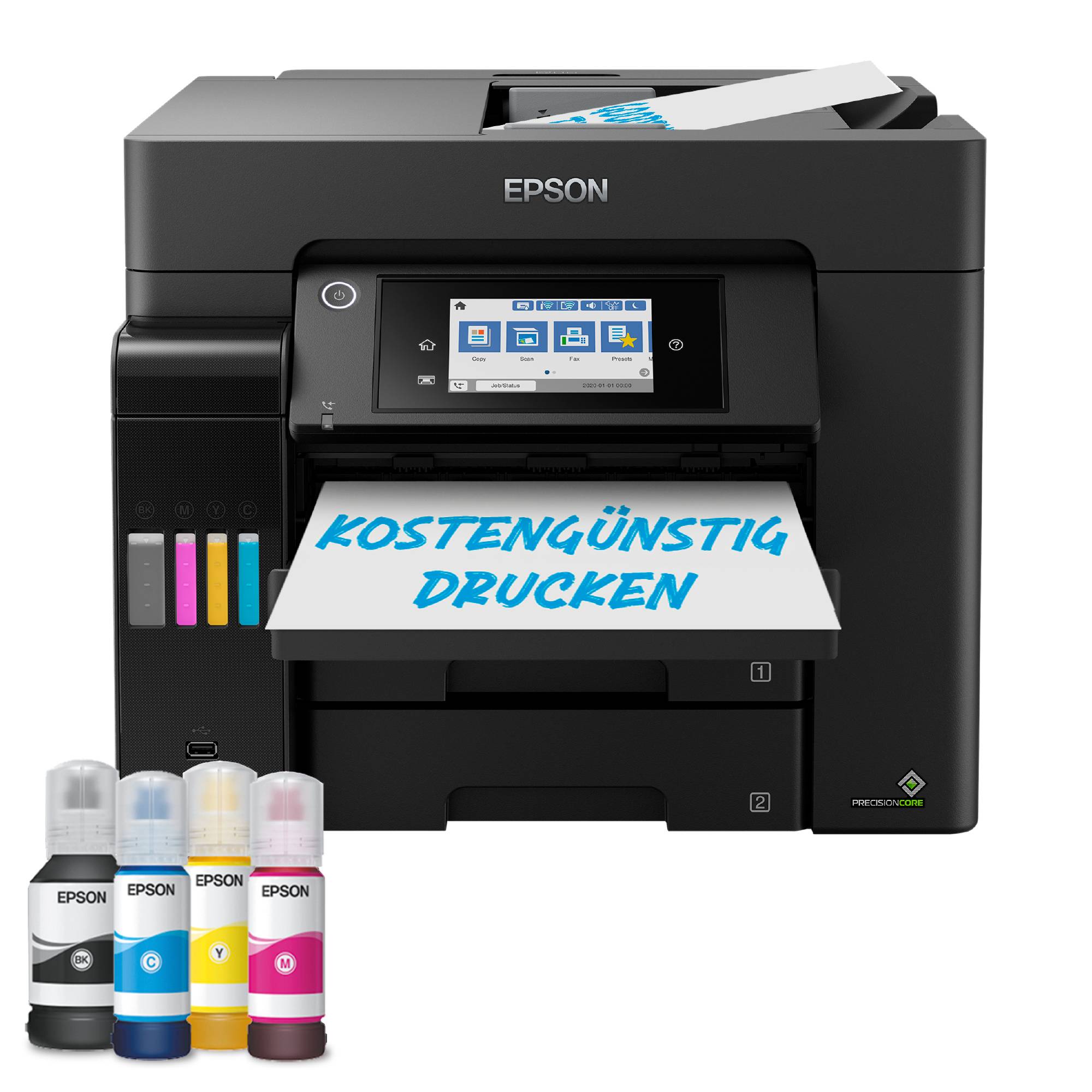 Epson EcoTank ET-5850 Multifunktionsdrucker Tintenstrahl Farbe A4 Drucker, Scanner, Kopierer ADF, Duplex, LAN, Tintentank-System, USB, WLAN