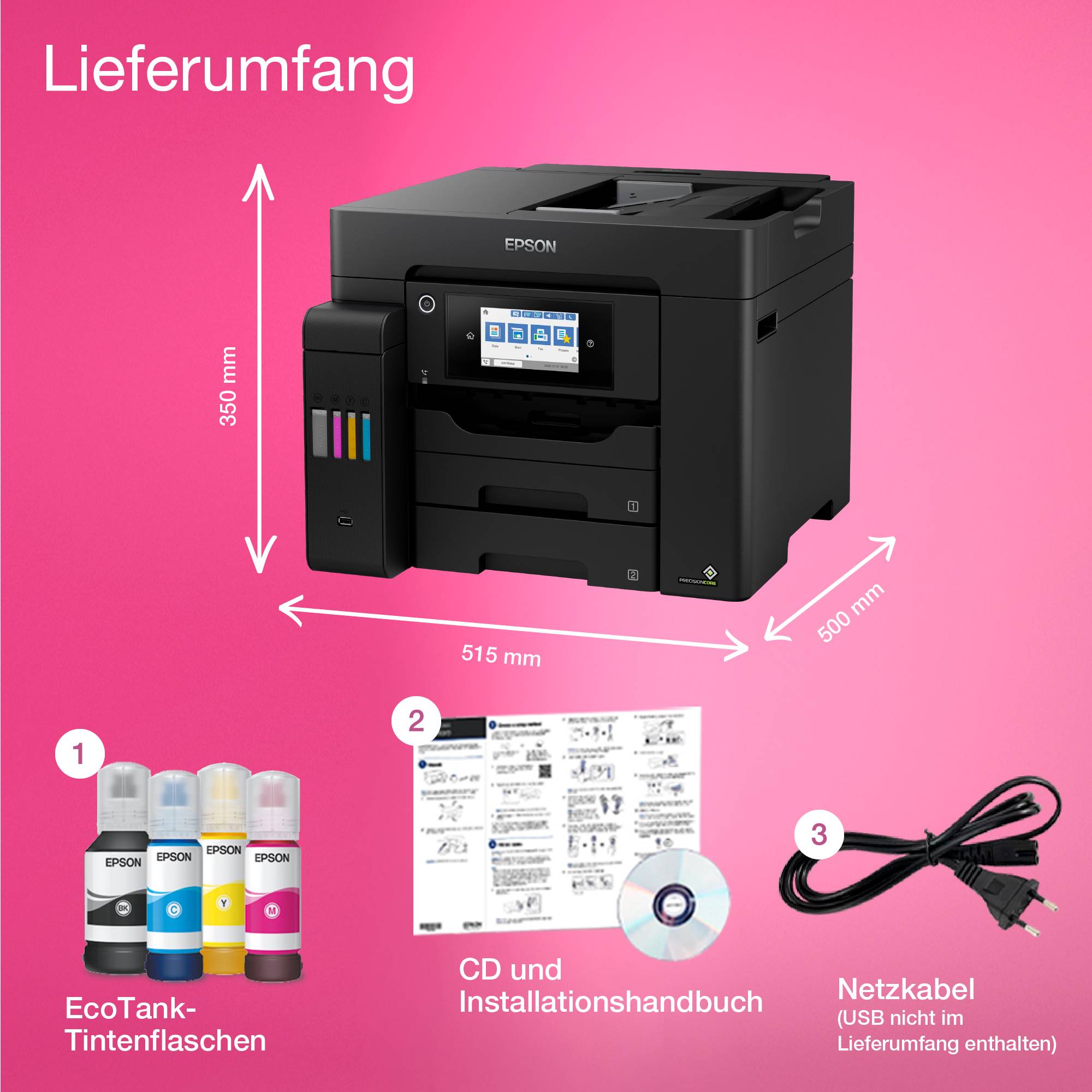 Epson EcoTank ET-5850 Multifunktionsdrucker Tintenstrahl Farbe A4 Drucker, Scanner, Kopierer ADF, Duplex, LAN, Tintentank-System, USB, WLAN