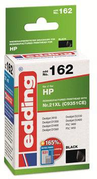 Die Verpackung einer Edding Druckerpatrone Nr. 162, kompatibel mit HP Geräten. Farben: Schwarz. Modelle: Deskjet 3910, 5820.