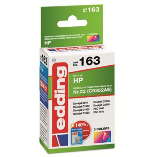 Edding Druckerpatrone ersetzt HP 22XL, C9352AE Kompatibel Cyan, Magenta, Gelb EDD-163 18-163 Edding Druckerpatrone ersetzt HP 22XL, C9352AE Kompatibel Cyan, Magenta, Gelb EDD-163 18-163