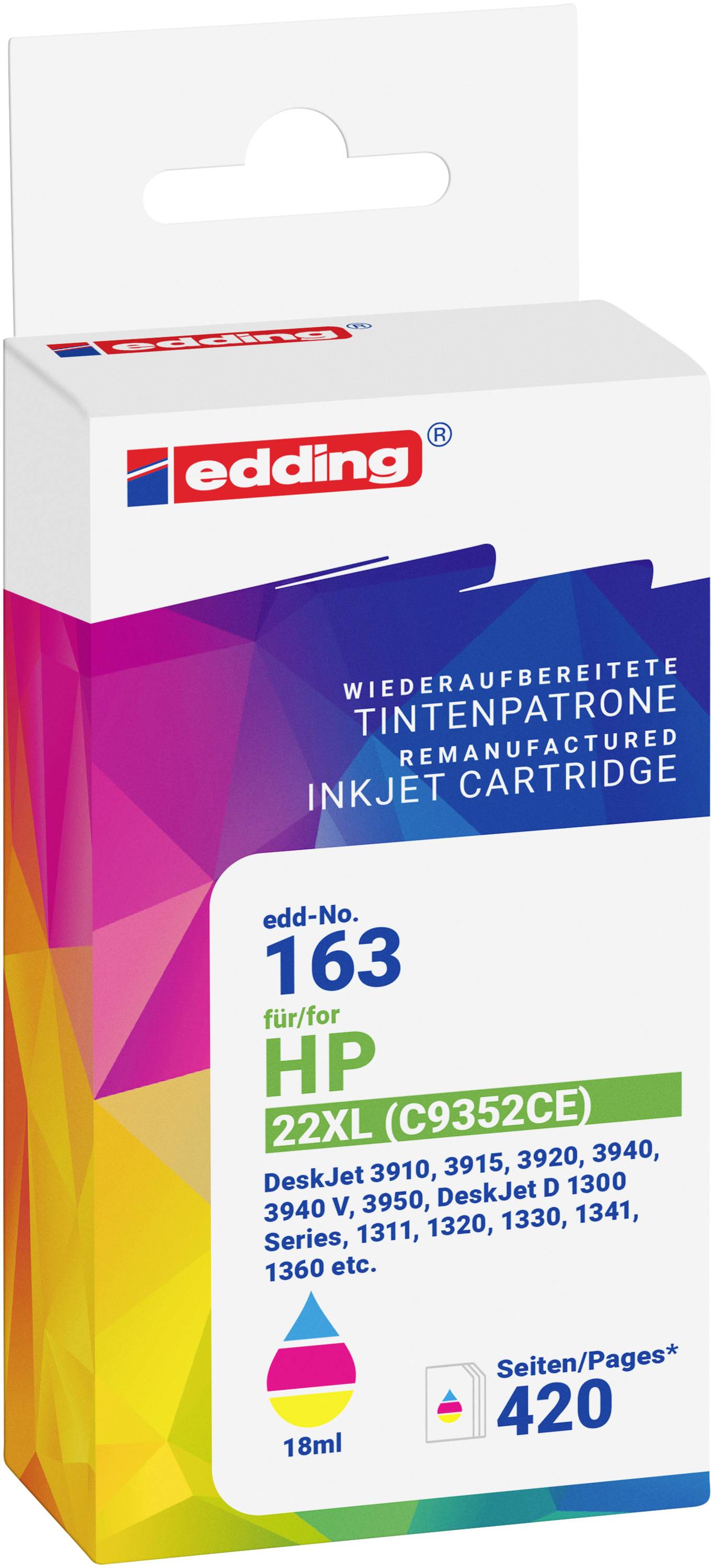Edding Druckerpatrone ersetzt HP 22XL (C9352CE) Kompatibel Cyan, Magenta, Gelb EDD-163 18-163