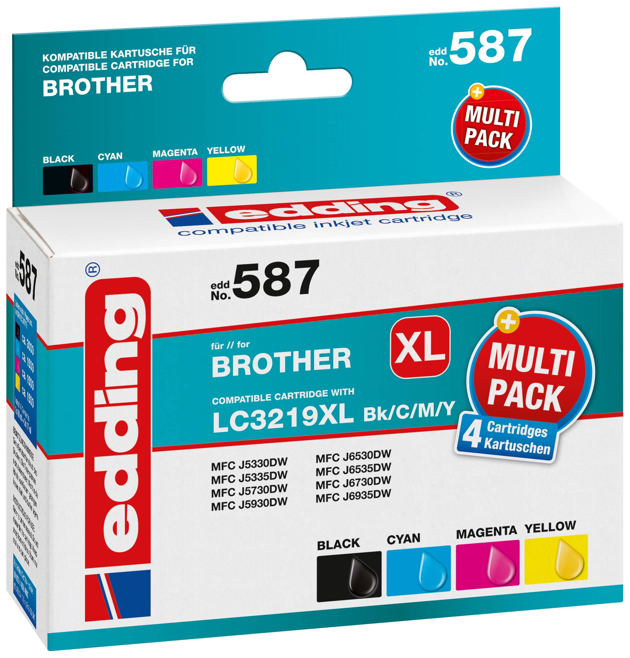 Edding Druckerpatrone ersetzt Brother LC3219XL Bk/C/M/Y Kompatibel Kombi-Pack Schwarz, Cyan, Magenta, Gelb EDD-587 18-587