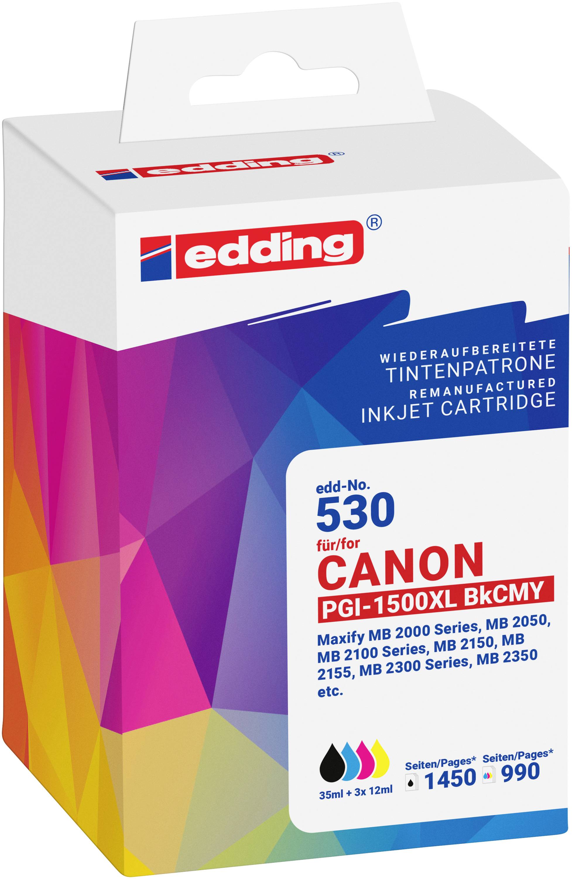 Edding Druckerpatrone ersetzt Canon PGI-1500XL BKCMY Kompatibel Kombi-Pack Schwarz, Cyan, Magenta, Gelb EDD-530 18-530