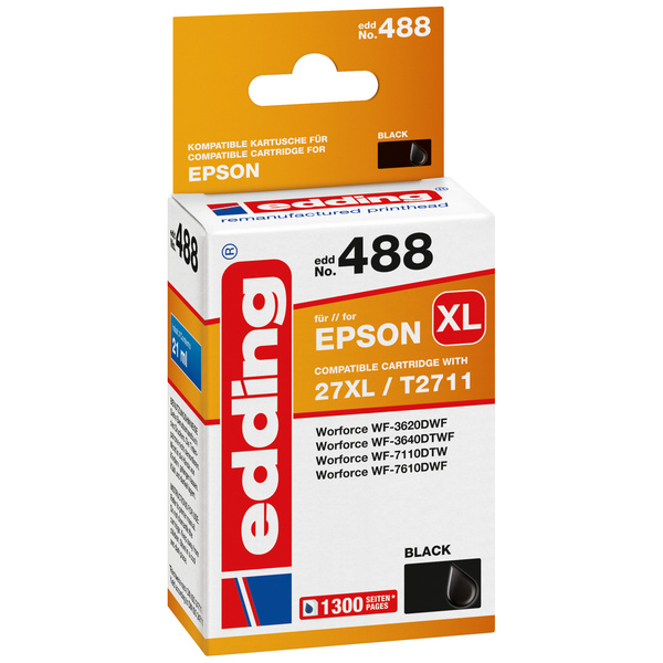 Edding Druckerpatrone ersetzt Epson 27XL, T2711 Kompatibel Schwarz EDD-488 18-488